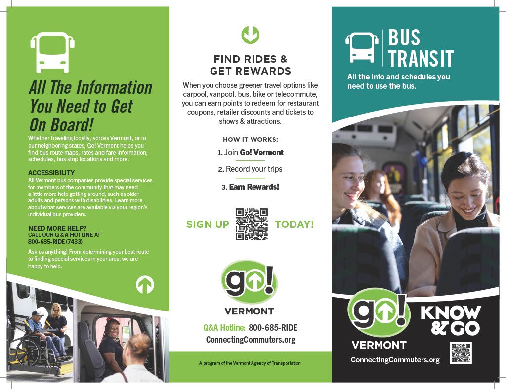 Go Vermont Bus Transit Rack Card Cover